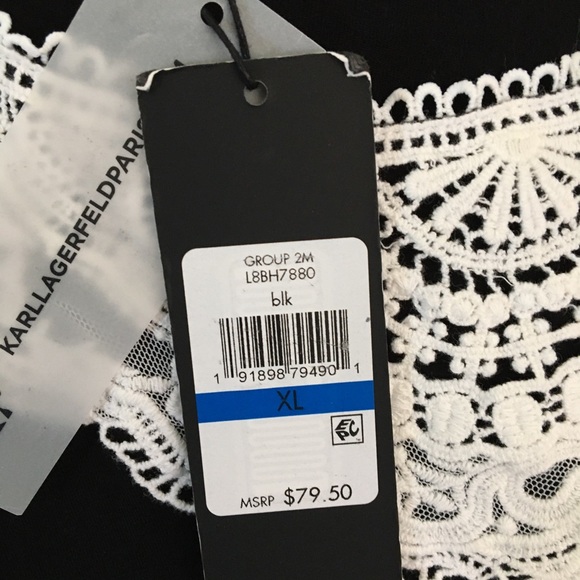NWT  Lagerfeld Black Top with White Lace Collar - Picture 5 of 8